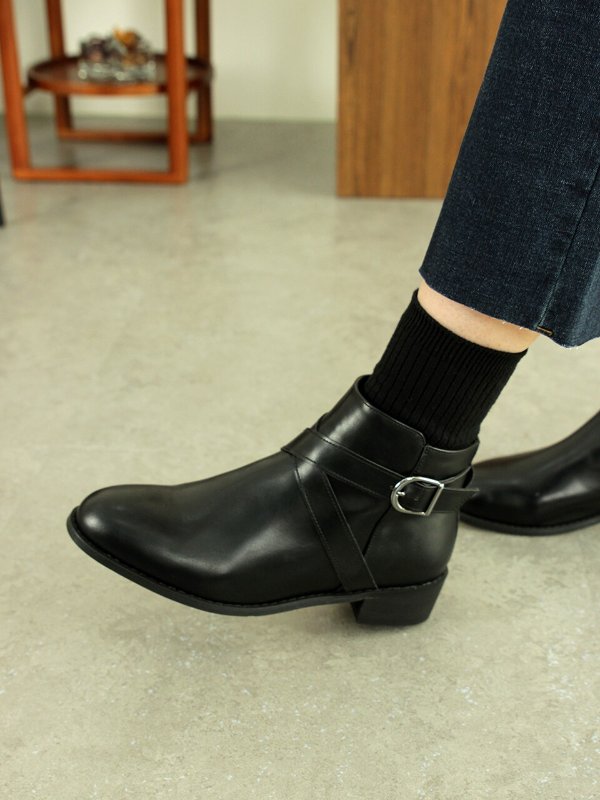 Cross Buckle Ankle Boots (BLACK)