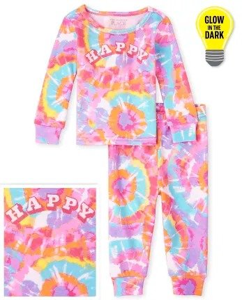 Baby And Toddler Girls Long Sleeve Glow In The Dark 'Happy' Tie Dye Snug Fit Cotton Pajamas | The Children's Place - NEON BERRY