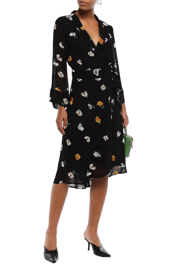 Dainty floral-print georgette wrap dress