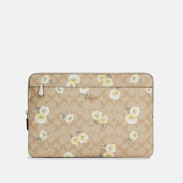 Laptop Sleeve in Signature Canvas With Daisy Print