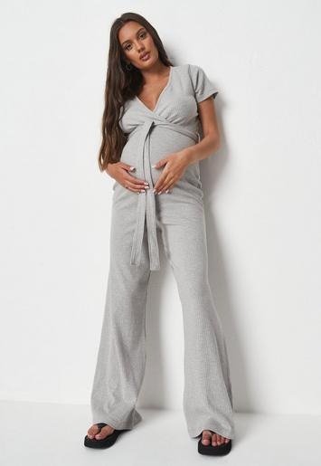 Missguided - Gray Wrap Maternity Jumpsuit