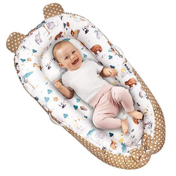 Cosleeping Baby Lounger for Newborn - MILYFER Baby Nest Sleeper, Infant Lounger for 0-12 Months - Portable & Breathable Co-Sleeper for Baby in Bed
