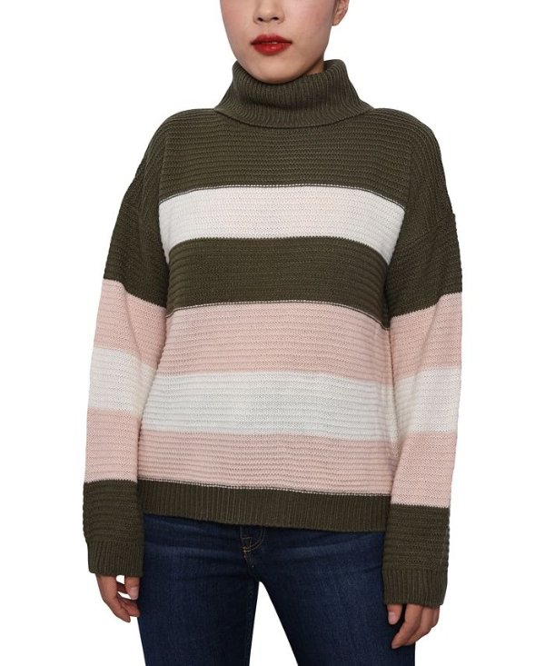 Juniors' Striped Cowl-Neck Sweater