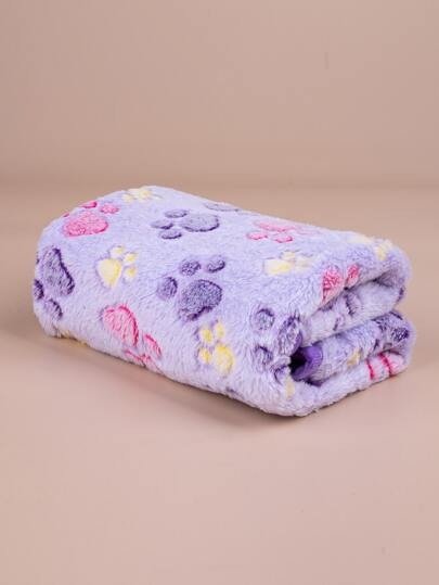 1pc Paw Pattern Fuzzy Pet Blanket