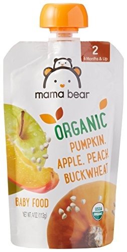 Amazon Brand - Mama Bear Organic Baby Food Pouch, Stage 2, Pumpkin Apple Peach Buckwheat, 4 Ounce Pouch (Pack of 12)