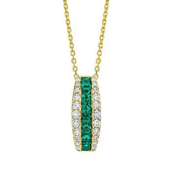 Lab Created Emerald and Diamond 14kt Yellow Gold Pendant