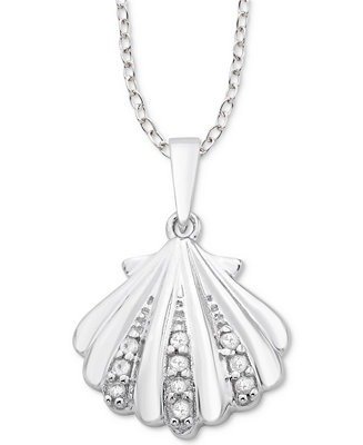 Diamond Seashell 18" Pendant Necklace (1/10 ct. t.w.) in Sterling Silver