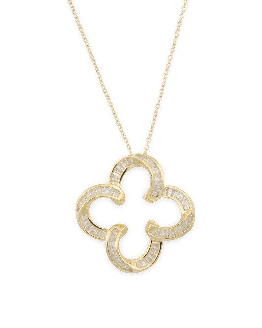 Gold Plated Sterling Silver CZ Clover Necklace