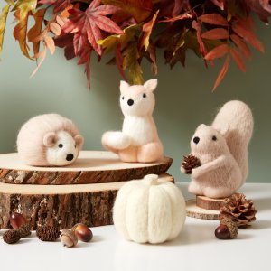 Fall Harvest Felt Critter Tabletop Decoration, Hedgehog, Tan, 3