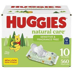 HuggiesBaby Wipes, Huggies Natural Care Sensitive Baby Diaper Wipes, Unscented, Hypoallergenic, 10 Flip-Top Packs (560 Wipes Total)