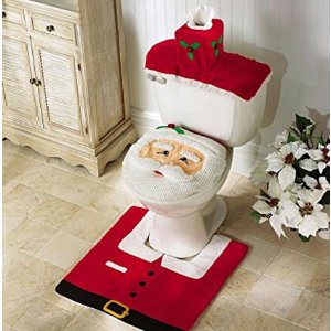 OliaDesign Christmas Decorations Happy Santa Toilet Seat Cover and Rug Set