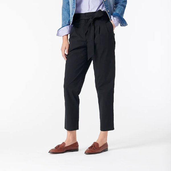 Tapered paper-bag pant in cotton poplin