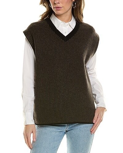 Houndstooth Stitch Wool & Cashmere-Blend Vest / Gilt