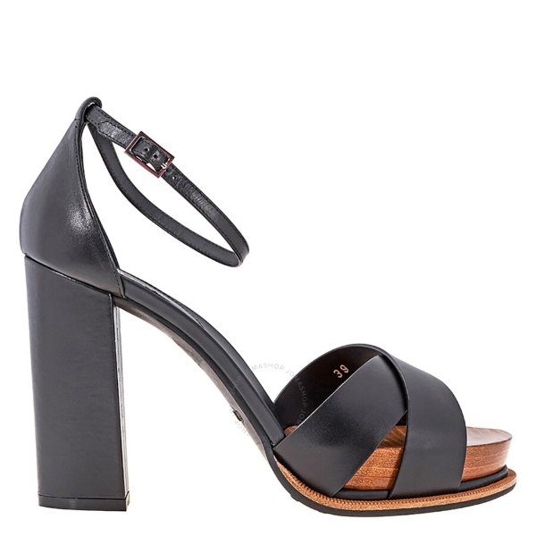 Tods Womens Smooth Leather Sandals in Black