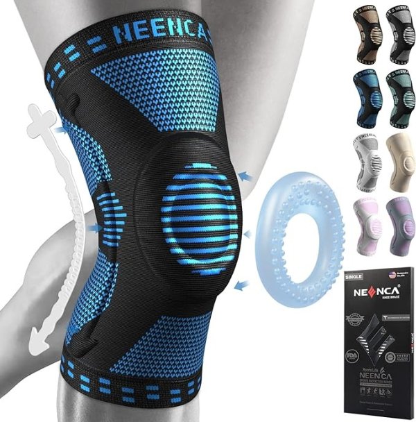 Knee Brace with Patella Gel Pad for Pain Relief, ACL/PCL Support - By NEENCA