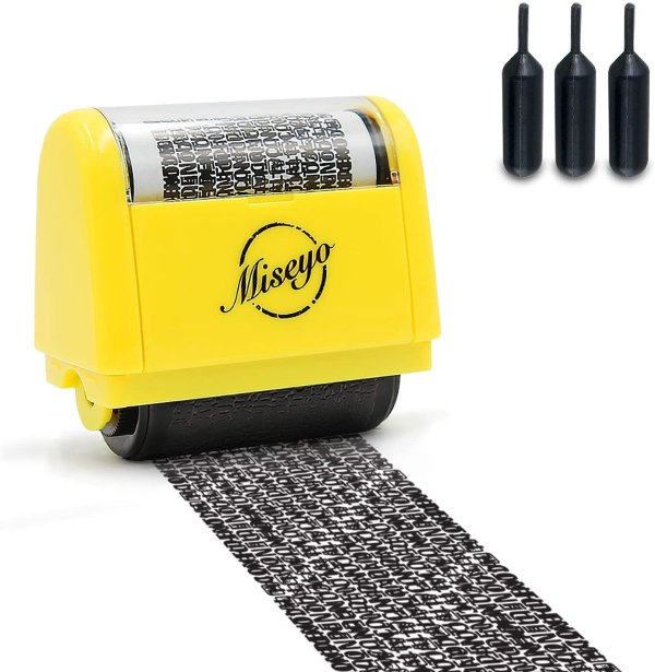 Wide Identity Theft Protection Roller Stamp Set - Yellow (3 Refill Ink Included)