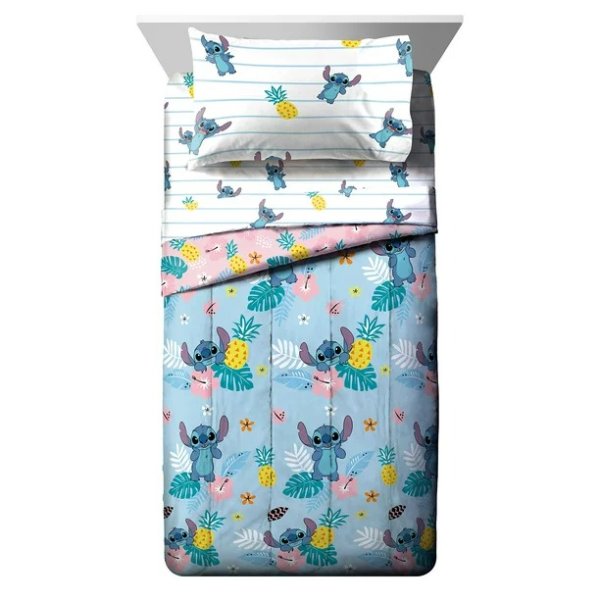 Lilo and Stitch Aloha Blues Twin Bed-in-a-bag Set, 86 x 64, Microfiber, Blue, Disney
