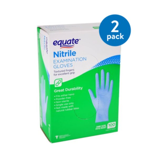 (2 Pack) Equate Nitrile Examination Gloves, One Size, 100 Ct