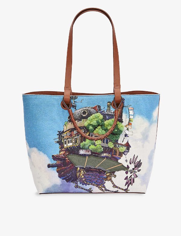 x Howl's Moving Castle Anagram Moving Castle canvas and leather tote bag