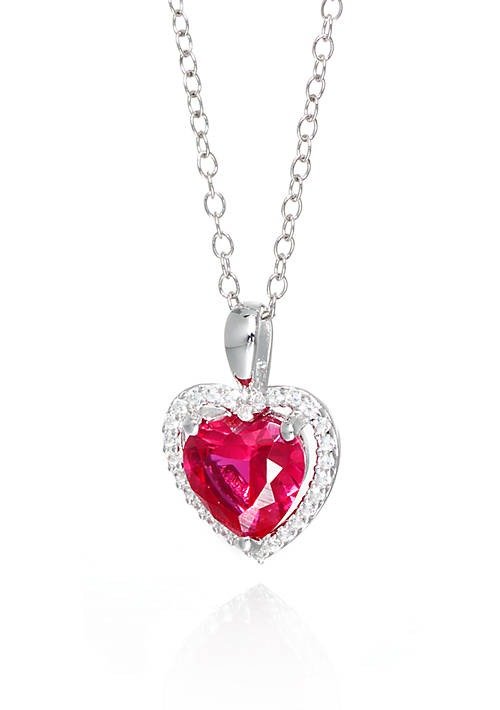 Created Ruby and White Sapphire Pendant Necklace in Sterling Silver