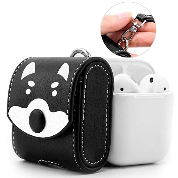 AirPods Case, Snap Closure Protective Cover Carrying Pouch Pocket, with Holding Strap, for Apple AirPods Charging Case - Dog