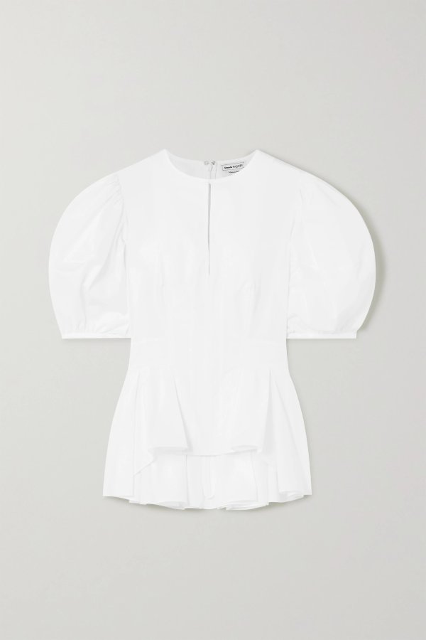Pleated cotton-poplin peplum blouse