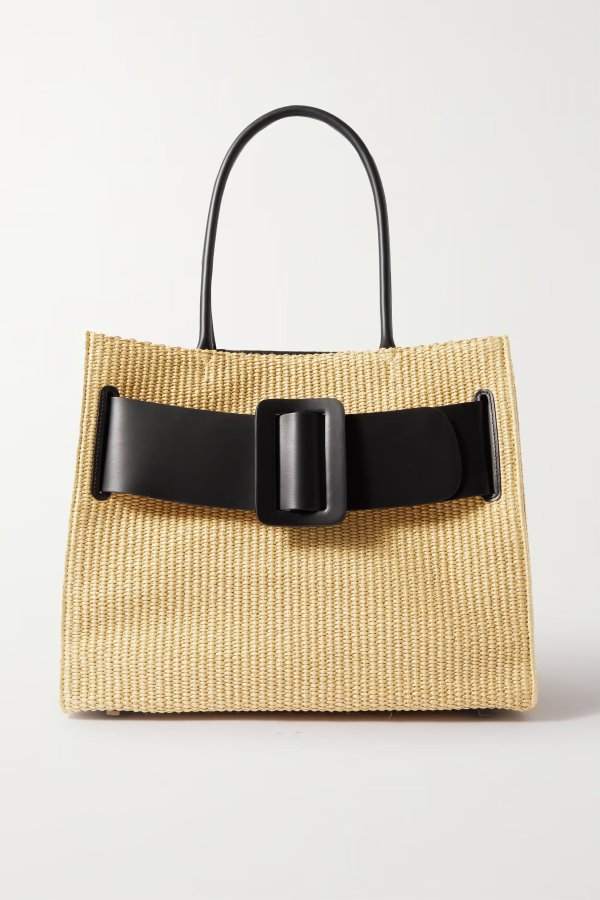 Bobby Soft woven raffia and buckled leather tote