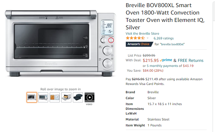 Breville BOV800XL Smart Oven 1800-Watt Convection Toaster Oven with Element IQ, Silver 大智能烤箱