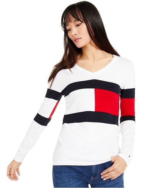 Colorblocked V-Neck Cotton Sweater, Created for Macy's