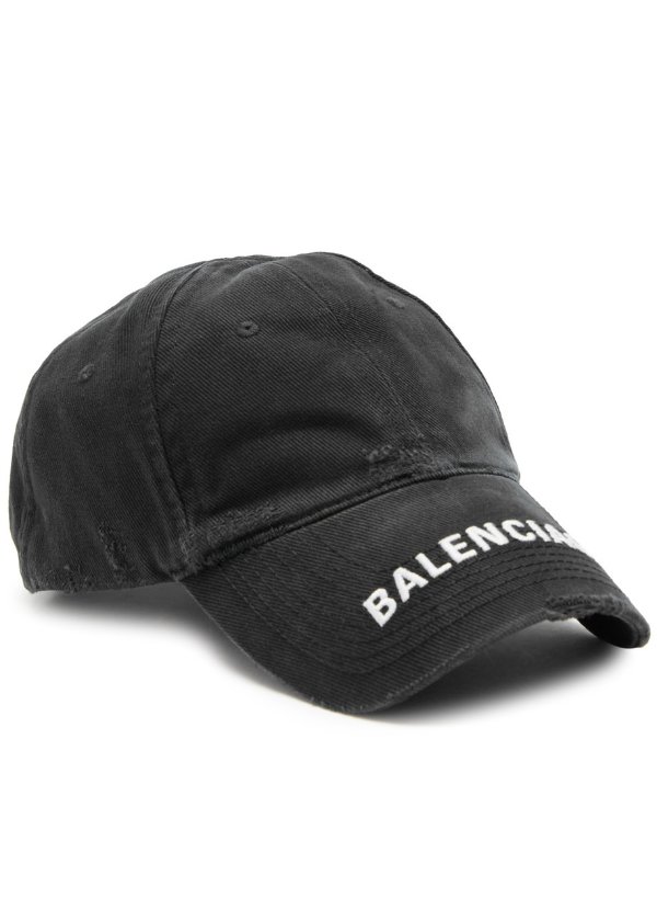 Logo-embroidered distressed cotton cap