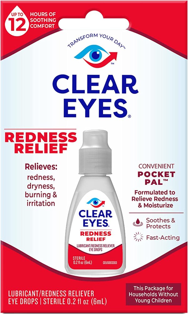 Clear Eyes Redness Eye Relief Eye Drops, Relieves Redness & Calms Irritation, 0.2 Fl Oz