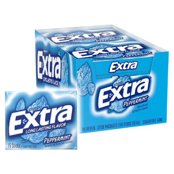 Extra Peppermint Sugarfree Gum 15 Count (Pack of 10)
