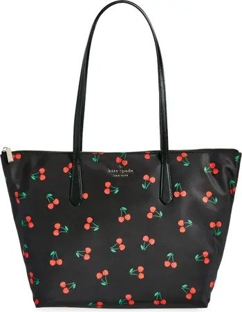large cherry print tote bag