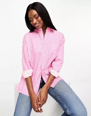French Connection oversized stripe shirt in pastel pink