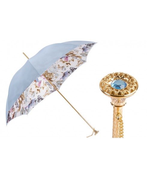Light Blue Nature Umbrella with Butterflies, Double Cloth