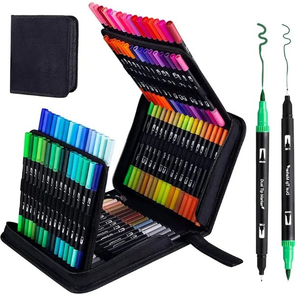 Versatile Dual-Tip Marker Pens for Artists - Quick-Dry, Ergonomic Watercolor & Fine Detail, Ideal Gift