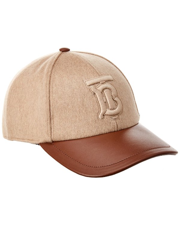 Monogram Motif Cashmere & Leather Baseball Cap