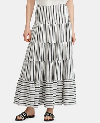 Stripe-Print Tiered Jersey Cotton Skirt