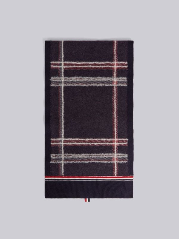 Multicolor Hairline Madras Check Jacquard Boiled Wool Stripe Scarf | Thom Browne Official
