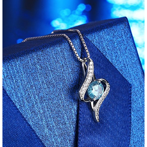 J.Rosée Jewelry S925 Sterling Silver Pendant Necklace Blue Necklace “The Eye of Lover” Exquisite Gift Package(45cm+5)