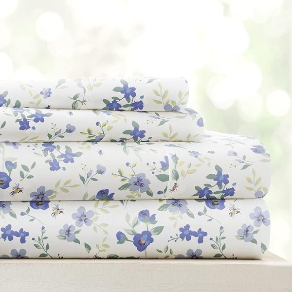Linen Market 3 Piece Twin Sheets (Light Blue Floral) Twin Size Bed - Deep Pocket Fits 16" Mattress