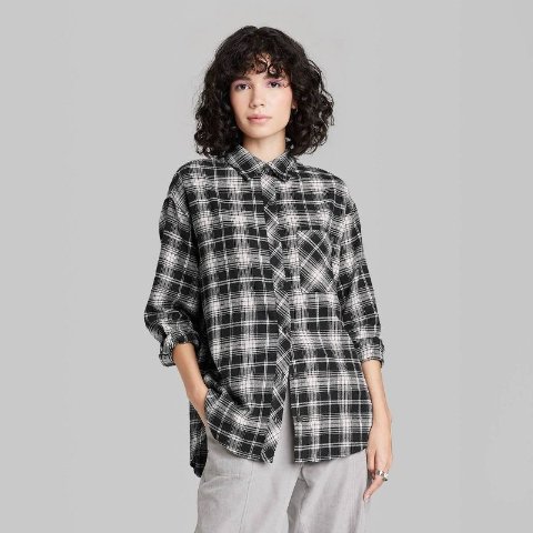 Women's Oversized Button-down Flannel Shirt - Wild Fable™ Black Plaid Xxl :  Target