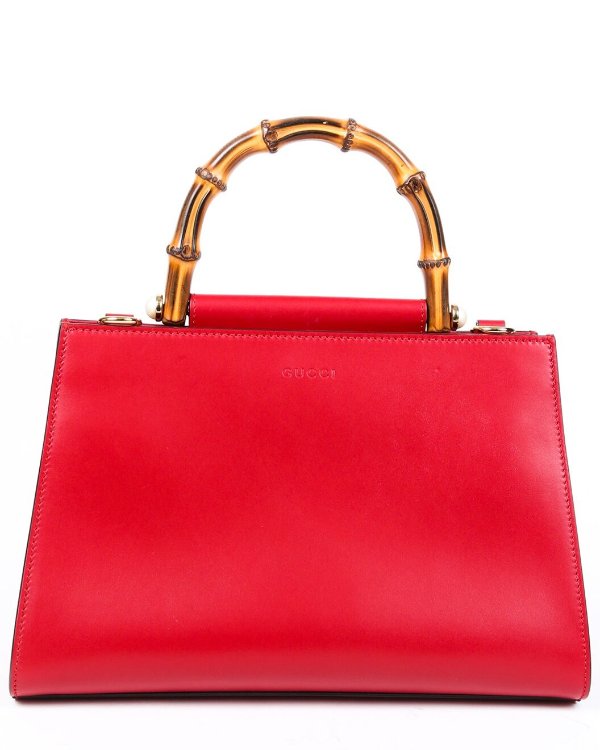 Red Leather Nymphaea Bamboo Satchel
