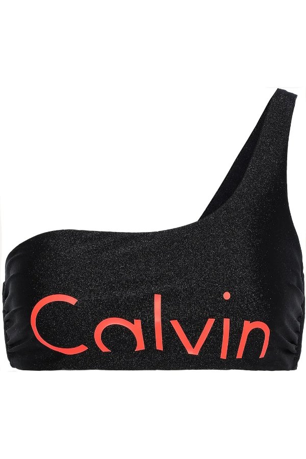 One-shoulder printed bikini top