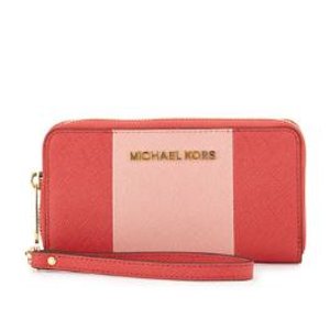 MICHAEL Michael Kors Jet Set Large Travel Center-Stripe Wristlet Wallet, Watermelon/Pink