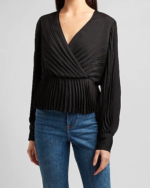 Pleated Wrap Front Top