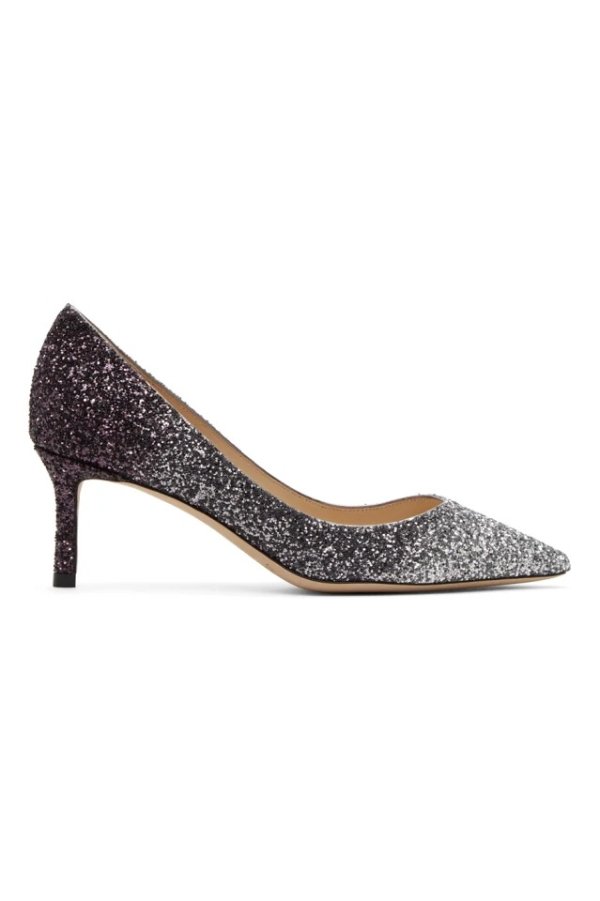 Silver & Purple Coarse Glitter Romy 60 Heels
