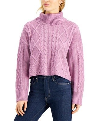Juniors' Cowlneck Cable-Knit Sweater