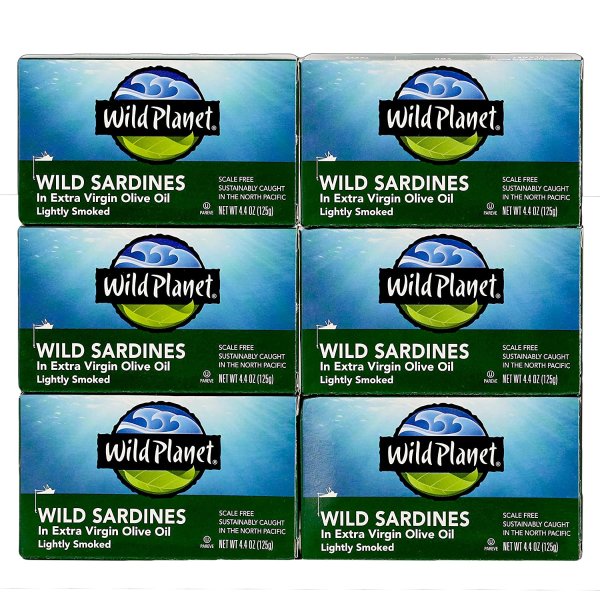 Wild Planet Wild Sardines in Extra Virgin Olive Oil with Sea Salt, Keto and Paleo, 4.25 Ounce, 6 Pack