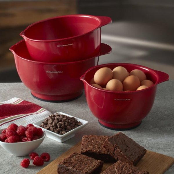 KitchenAid Classic Set of 3 Mixing Bowls, Red